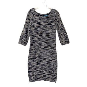 Alice + Olivia Navy Blue & White Knit Space Dye Dress 3/4 Sleeves Women's Size L